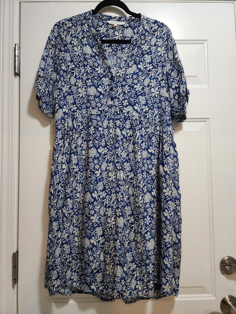 Gerard Darel Paris Luxury Blue & White French Floral V-Neck Dress Size M